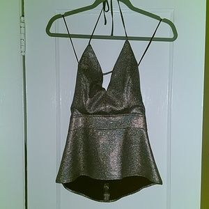 Sparkly Silver Halter Top with Peplum